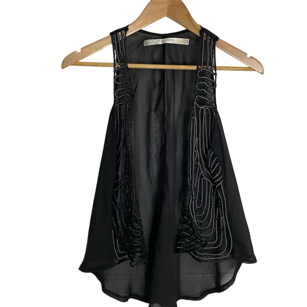 Pippa Lynn Sheer Black Sleeveless Open Top with Embroidered Details - One Size